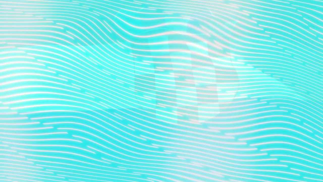 On animation start, white lines on turquoise forming waves swirling settling to show wave motion