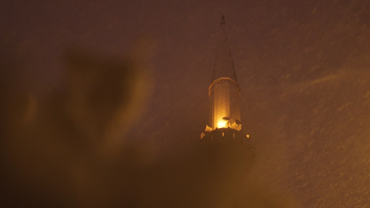 눈이 내리는 동안 모스크의 전망