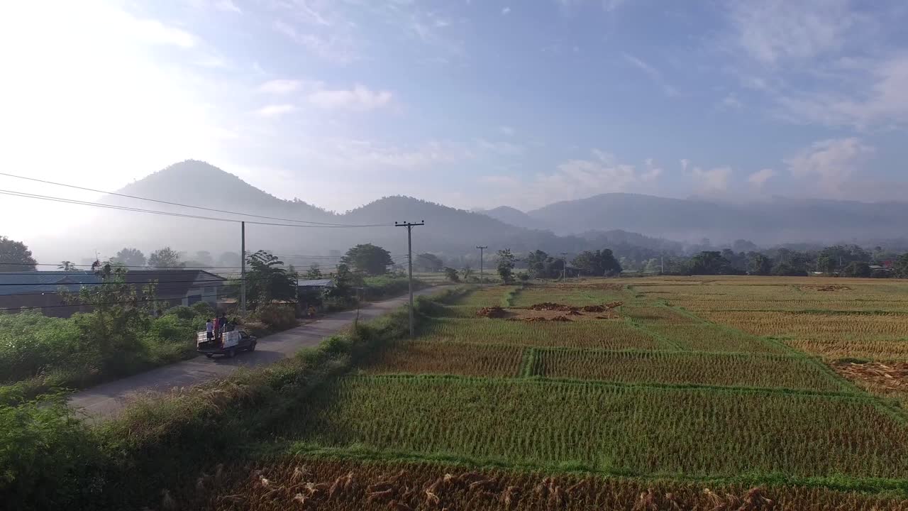 시골 마을, phrae 지방의 산촌, 태국 공중 촬영