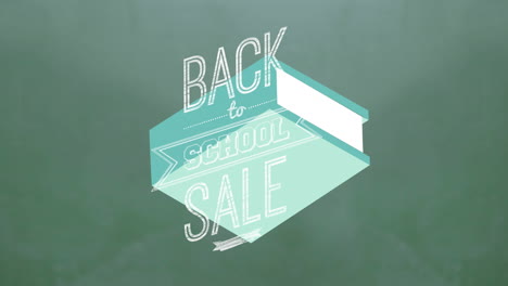 animation of back to school text over book digital icons and blackboard