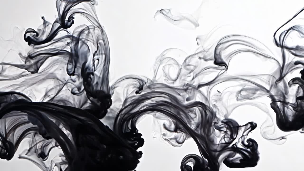 A black smoke trail is shown in the air. The smoke is thick and dark, and it seems to be coming from a fire. Concept of danger and urgency, as the smoke is billowing out and filling the air