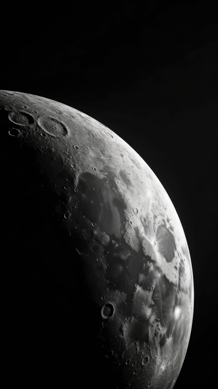 A high-angle video frame capturing the moon's surface in stunning detail, showcasing craters