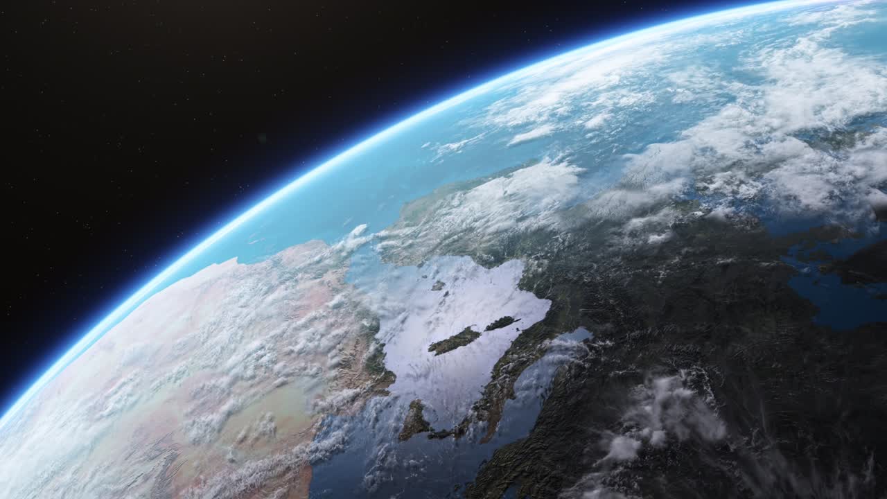 Beautiful Sunset Over the Earth. Sun Going Down Over Europe and Africa to Horizon. Night City Lights Glowing Realistic 3d Animation Nature Concept. Planet View from Space Orbit