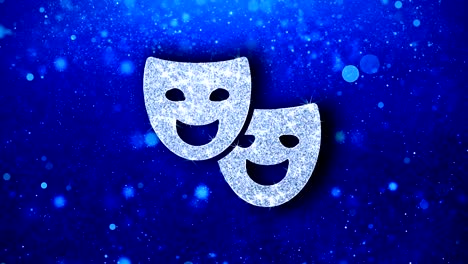 theater masks icon blinking glitter glowing shine particles.