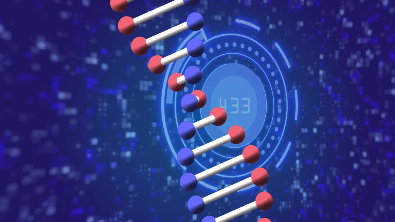 Digital DNA Helix Animation with HUD Interface