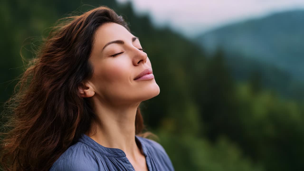 Serene Moments: A Woman in Nature Embracing Tranquility and Reflecting on Life Amidst the Stunning Backdrop of Mountains and Lush Greenery, Capturing the Essence of Peace and Inner Calm