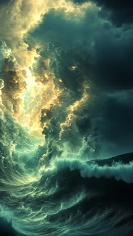 dramatic sea storm with swirling clouds and vibrant light