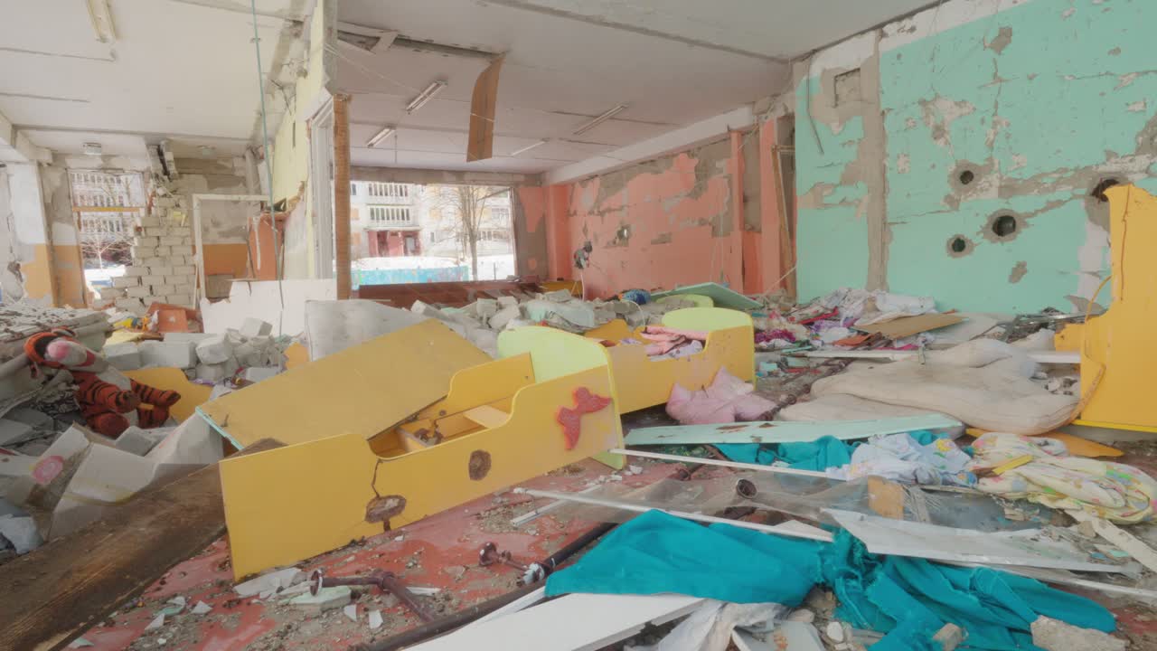 Kindergarten destroyed by Russian attack in Ukraine