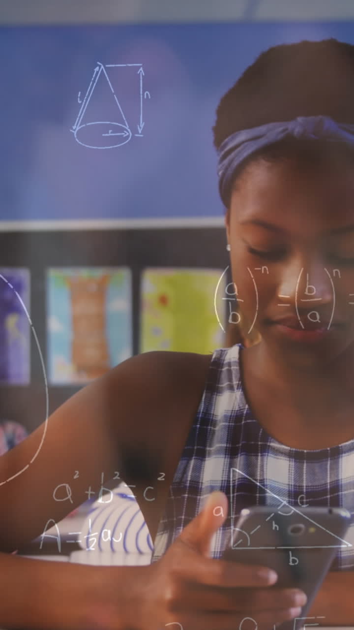 animación de ecuaciones matemáticas sobre niños en edad escolar utilizando dispositivos electrónicos en el aula