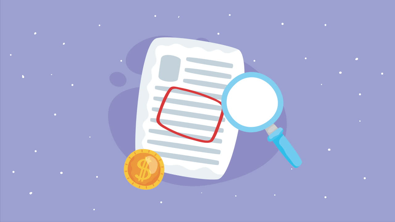 revisión de documentos con lupa y moneda