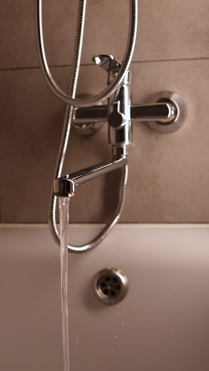 Rubinetto argentato. L'acqua scorre dal rubinetto in bagno. Rubinetto del bagno. Rubinetto arrugginito.