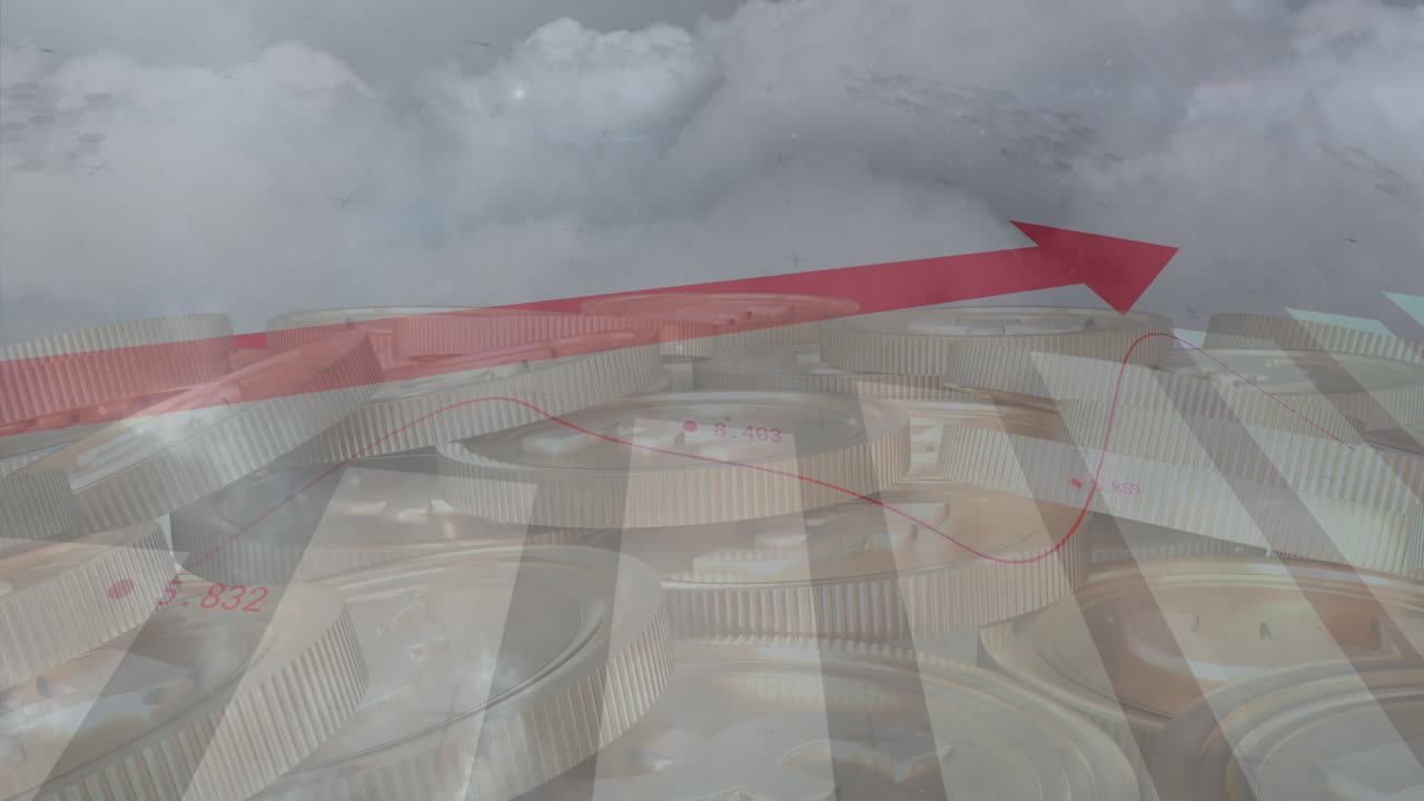 하늘의 구름에 비해 비트코인을 움직이는 그래프의 디지털 구성