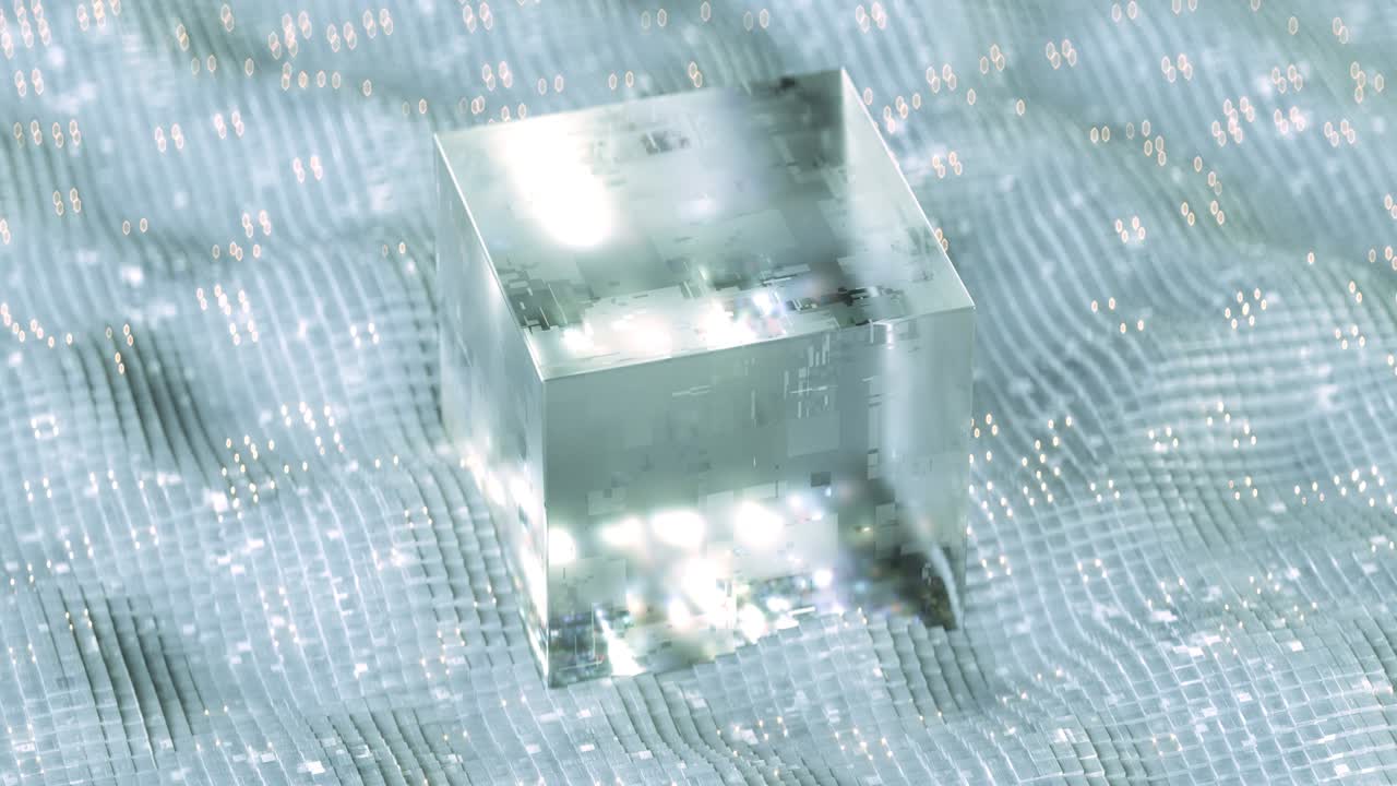 유리 큐브와 반이는 불빛 내부 원활한 루프 3d 렌더링 애니메이션