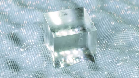 cubo de vidrio con luces brillantes dentro de un bucle sin costuras animación de renderización 3d