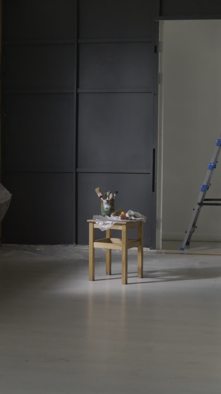 Renovation scene with art supplies