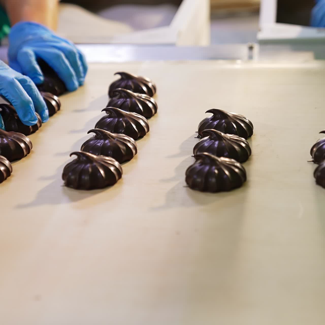 Chocolate Marshmallows on a Conveyor Belt