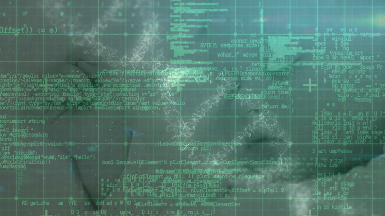 Animation of data processing over caucasian baby sleeping