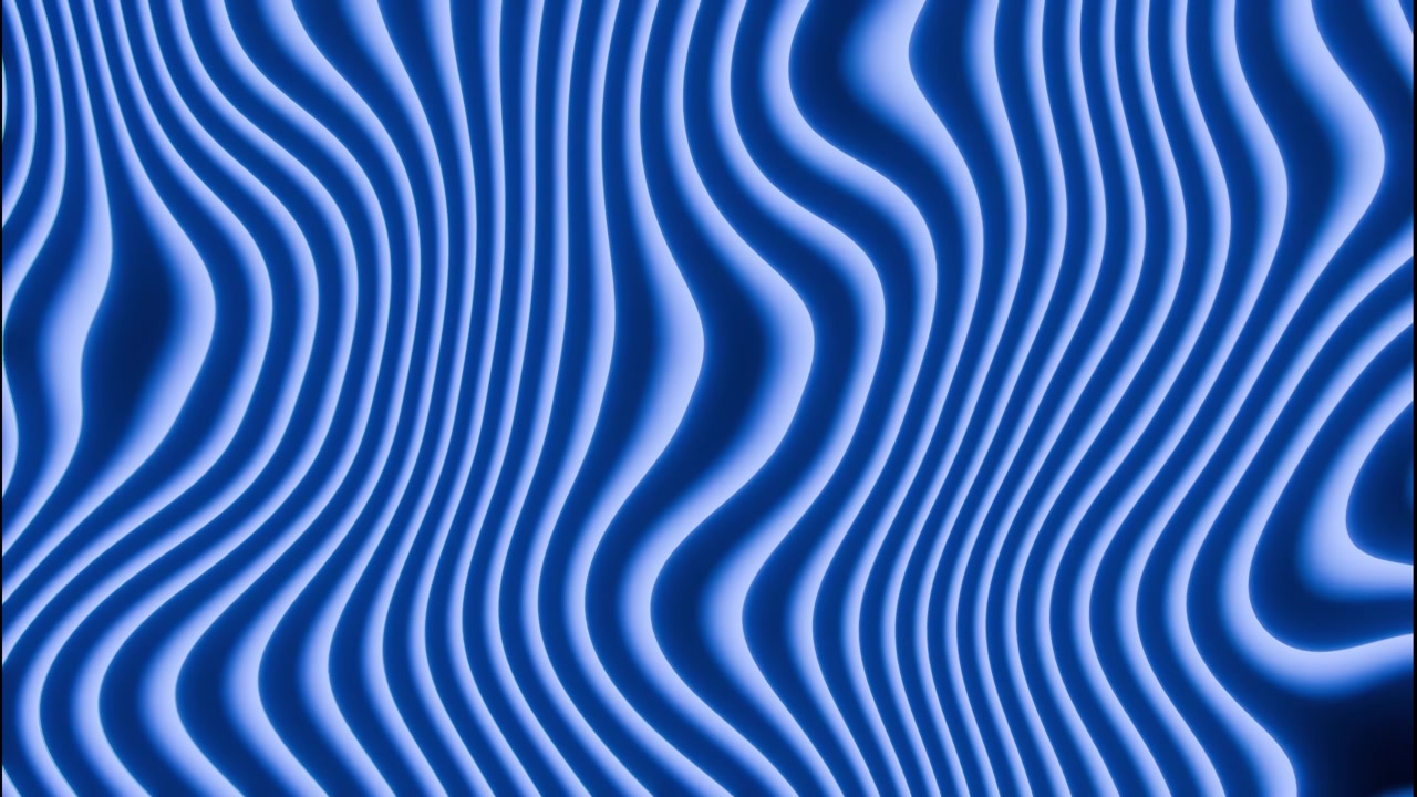 Escena abstracta panorámica de bandas azules paralelas que se comprimen, expanden y desplazan lateralmente suavemente sobre la superficie, creando un suave movimiento ondulatorio, profundidad en capas, gradientes suaves y una estética moderna y serena.