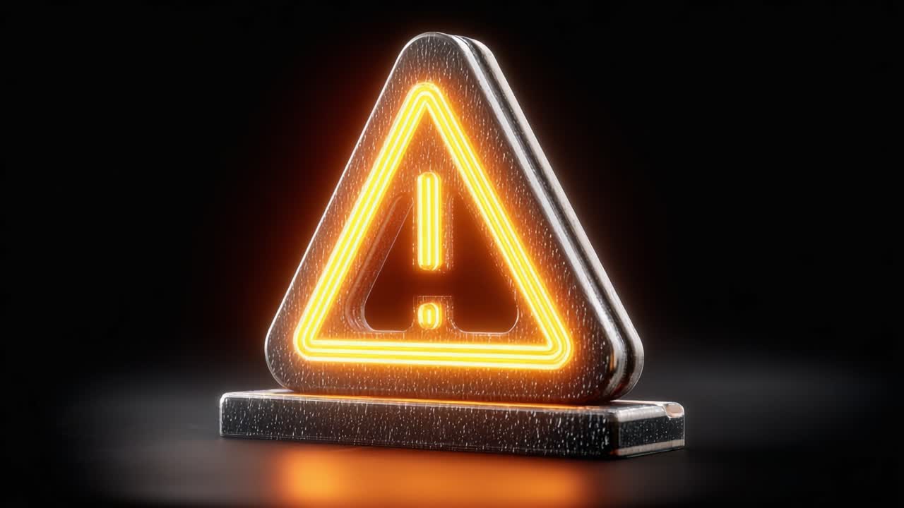 Illuminated Warning Sign: A Detailed Look at the Design and Aesthetic of a Modern Triangle-Shaped Caution Symbol Glowing with Bright Orange Highlight