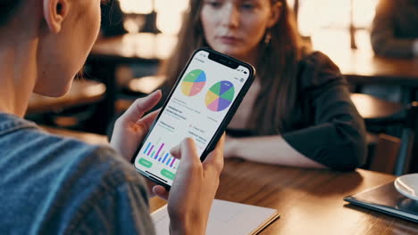 people discussing charts on phone