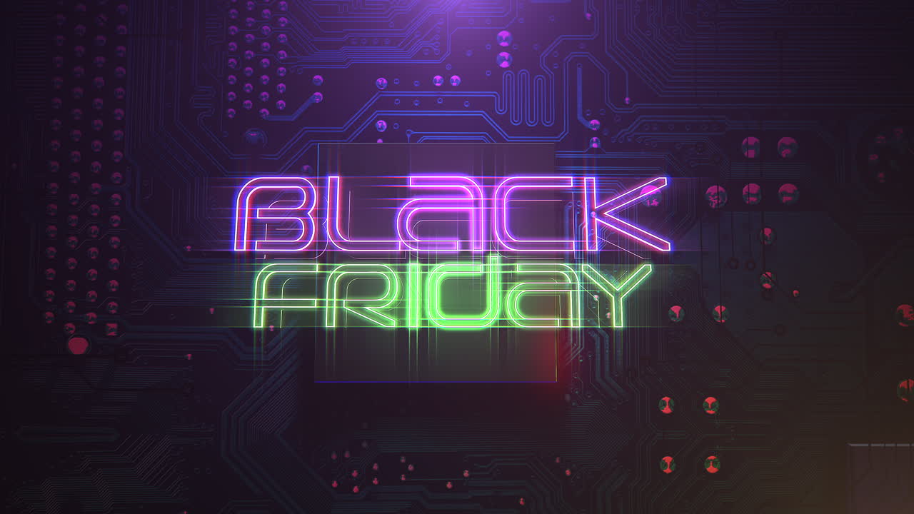 디지털 눈부신: 블랙 프라이데이 컴퓨터 스키마틱 네온 빛