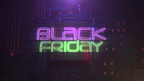 Digital-dazzle:-Black-Friday-on-computer-schematic-with-neon-glow