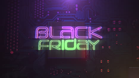 deslumbramiento digital: viernes negro en el ordenador esquemático con brillo de neón