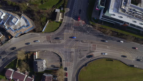 morning crossroads. sunshine and traffic from above