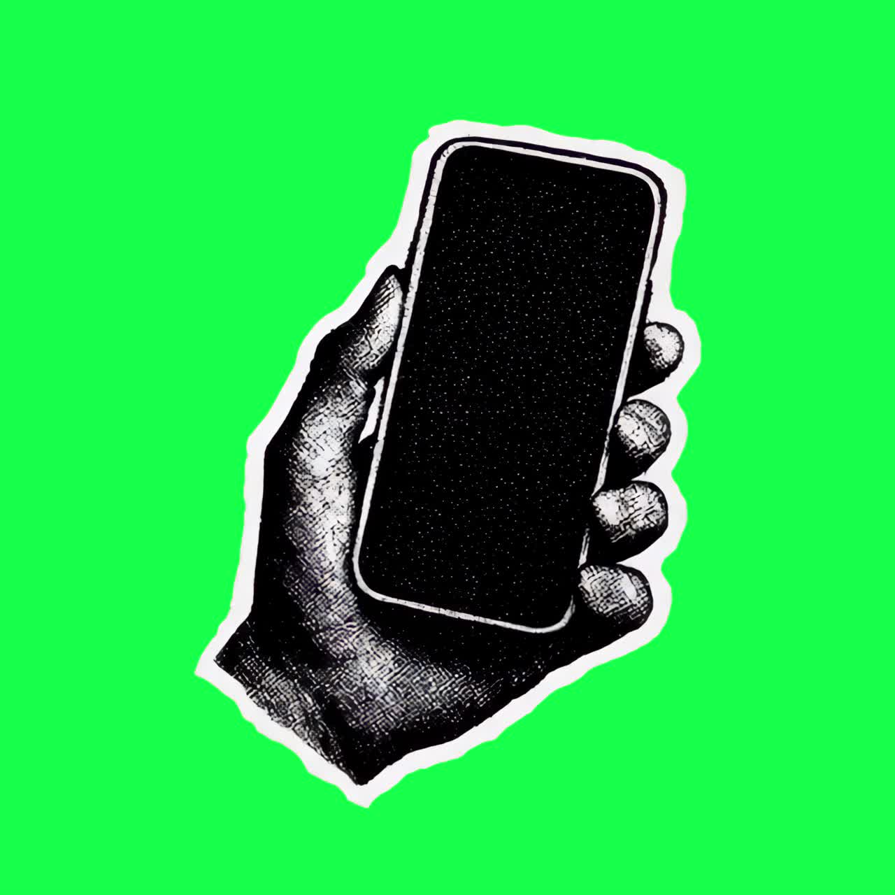Vintage-Animation einer Hand, die ein Smartphone hält, transparentes 4K-Video, Green Screen