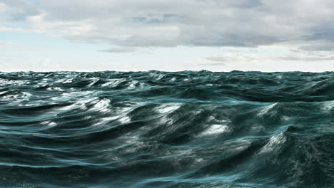 Choppy-blue-ocean-under-cloudy-sky-