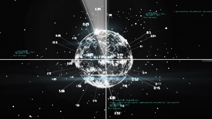 Animation of network of connections with globe over dark background