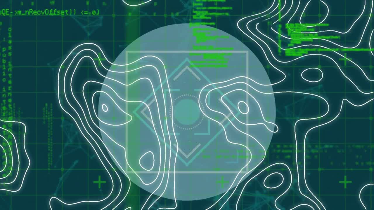 Digital animation of topography patterns and data processing against blue background