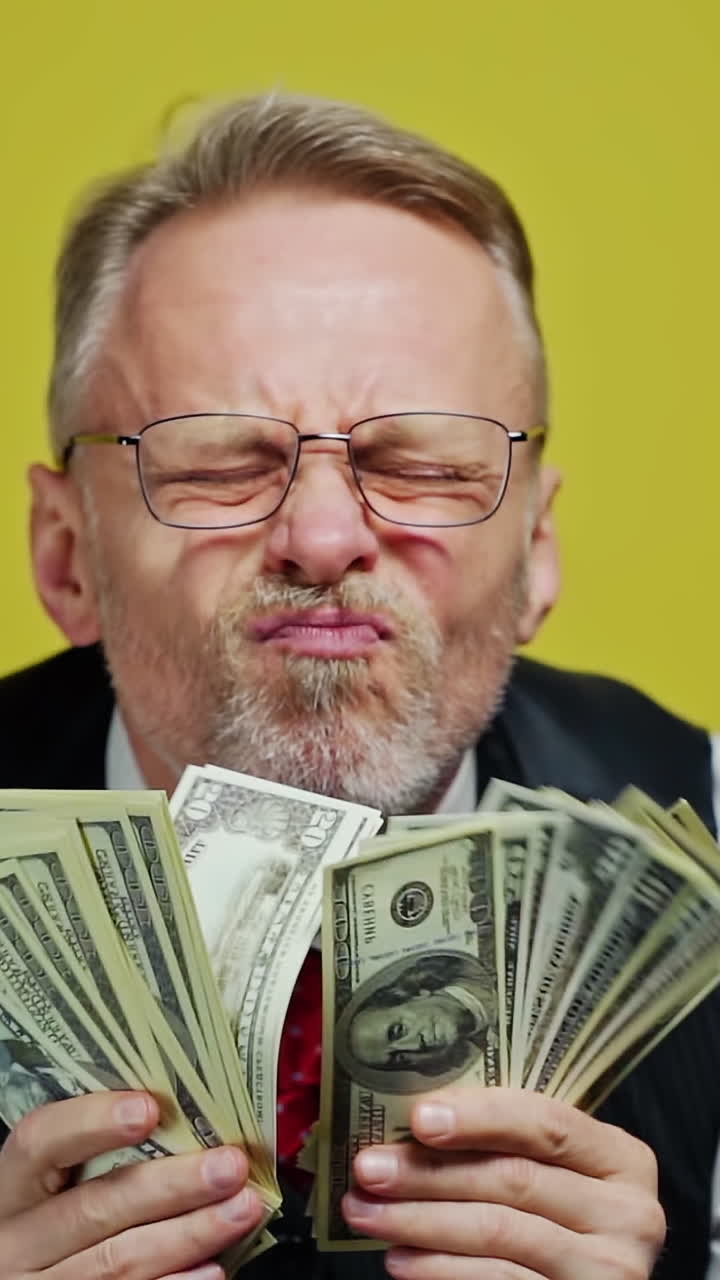 Homem Animado Segurando Dinheiro
