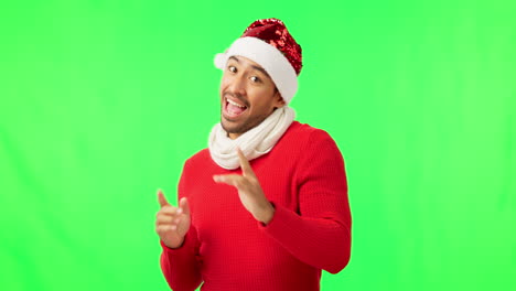 Man,-Christmas-dance-and-green-screen-with-hat