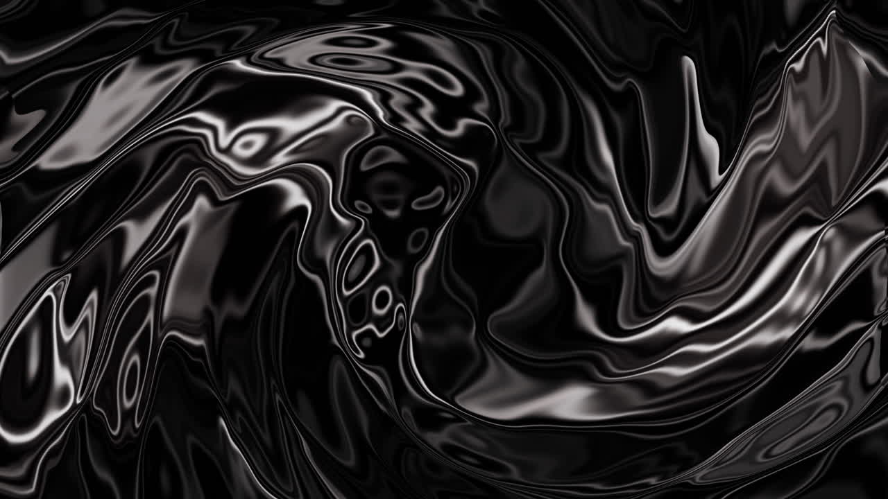 Liquid black abstract background. Shining movement of paint with glitter on metal surface. Looped animation.