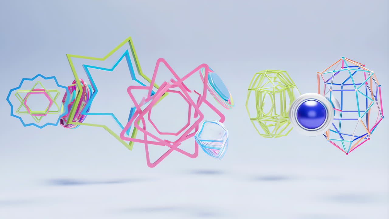 Vibrant 3D Abstract Geometric Forms Floating