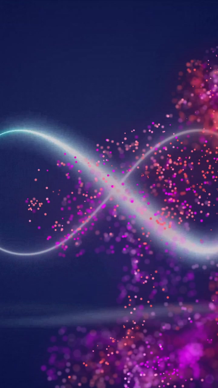 Animation of glowing pink mesh moving over infinity sign on blue background