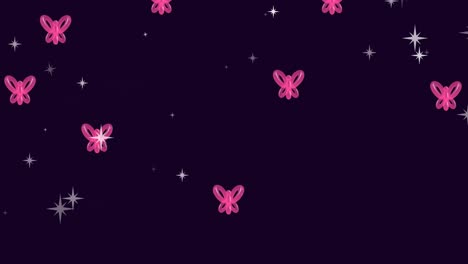 Animation-of-stars-and-butterflies-on-black-background