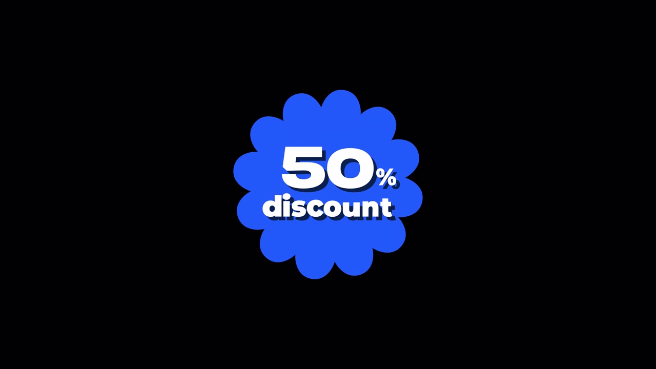 Анимированный значок скидки 50% на черном фоне