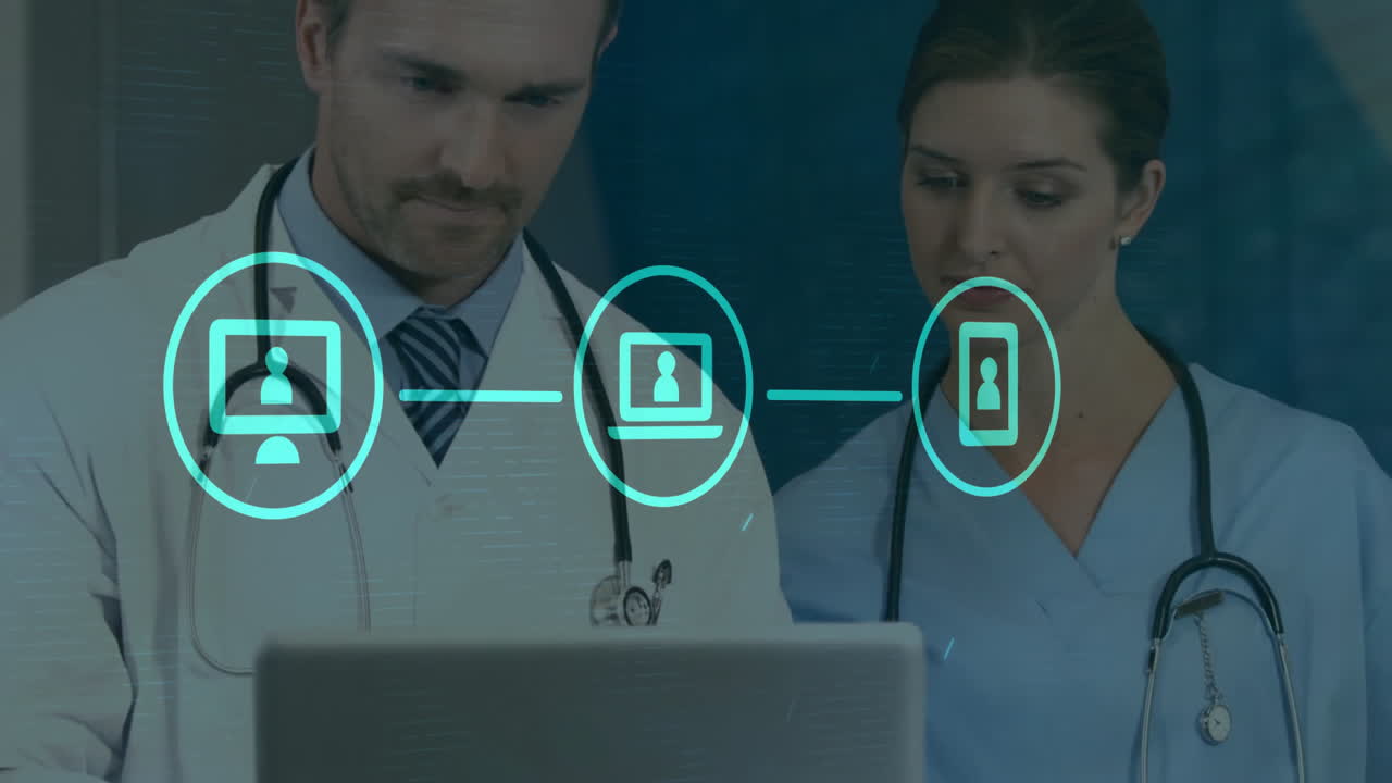 animación de la red de iconos sobre diversos médicos