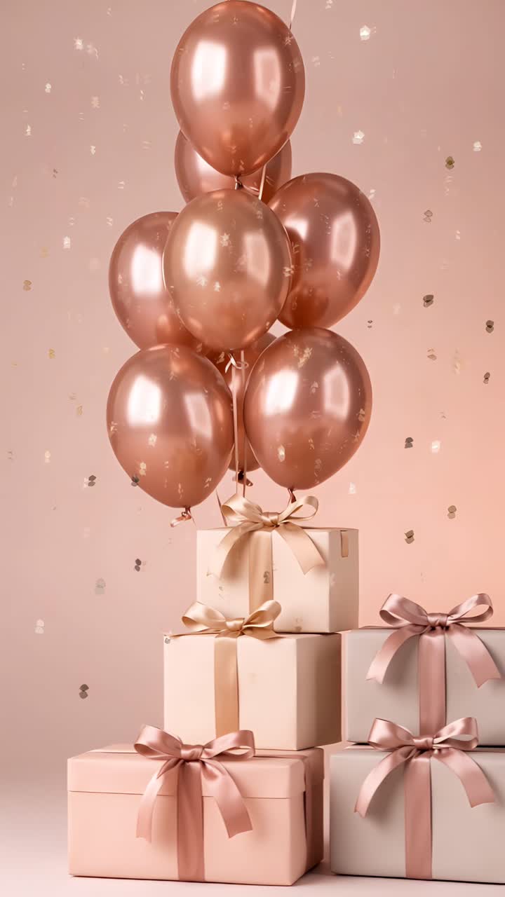 Video di sfondo di compleanno con palloncini e scatole regalo 4K