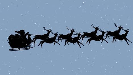 Animation-of-snow-falling-over-santa-claus-in-sleigh-with-reindeer