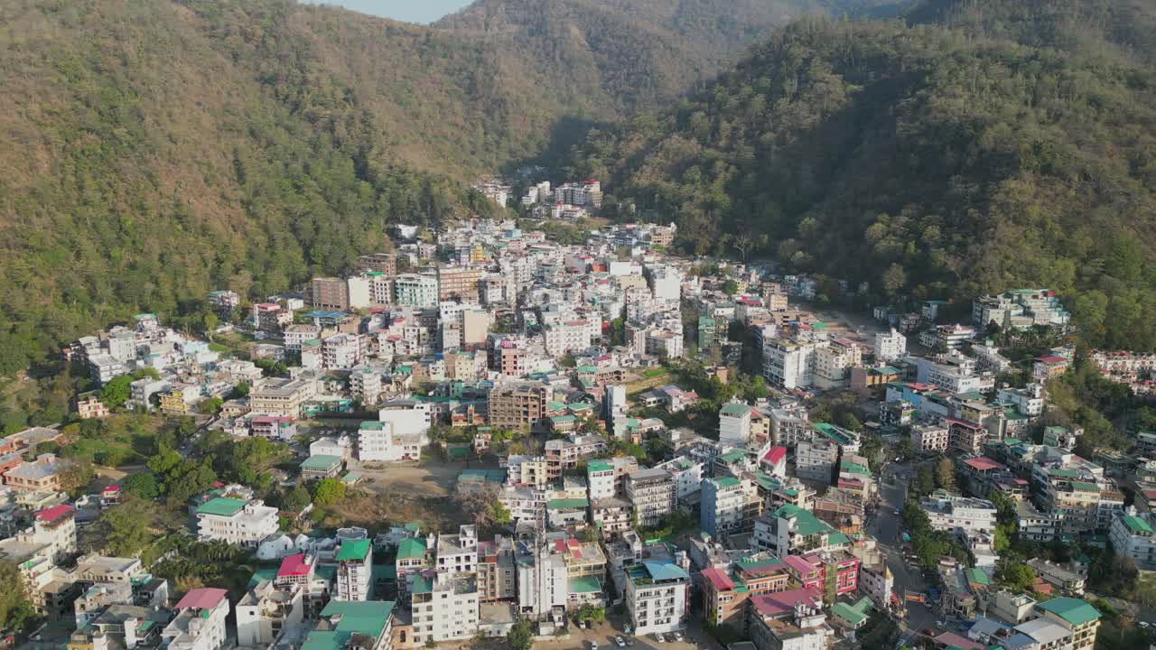 beautiful buildings on hills in Rishikesh bird eye view in india