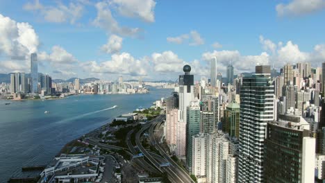 aerial view of hong kong bay skyline on a beautiful day