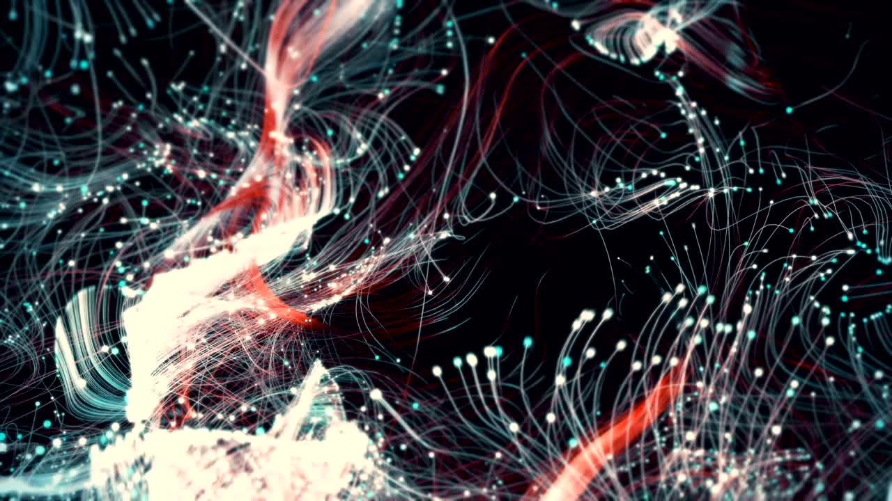 Celebratory particles with trails.