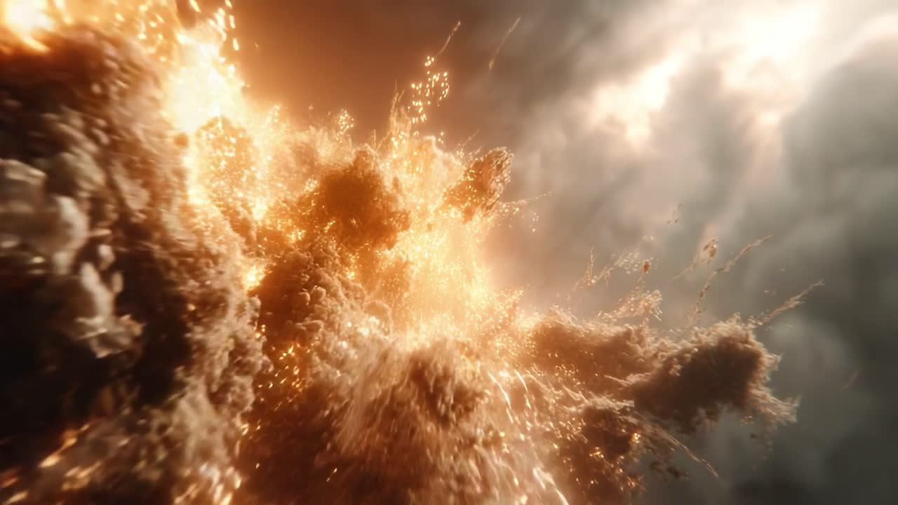 A Stunning Visual of an Explosive Eruption Surrounded by Dark Clouds Illuminated by Erupting Flames and Sparks, Capturing the Raw Power of Nature