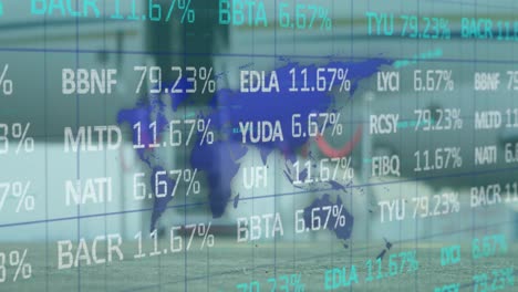 Animación-Del-Procesamiento-De-Datos-Financieros-Sobre-El-Mapa-Y-El-Avión-Del-Mundo.