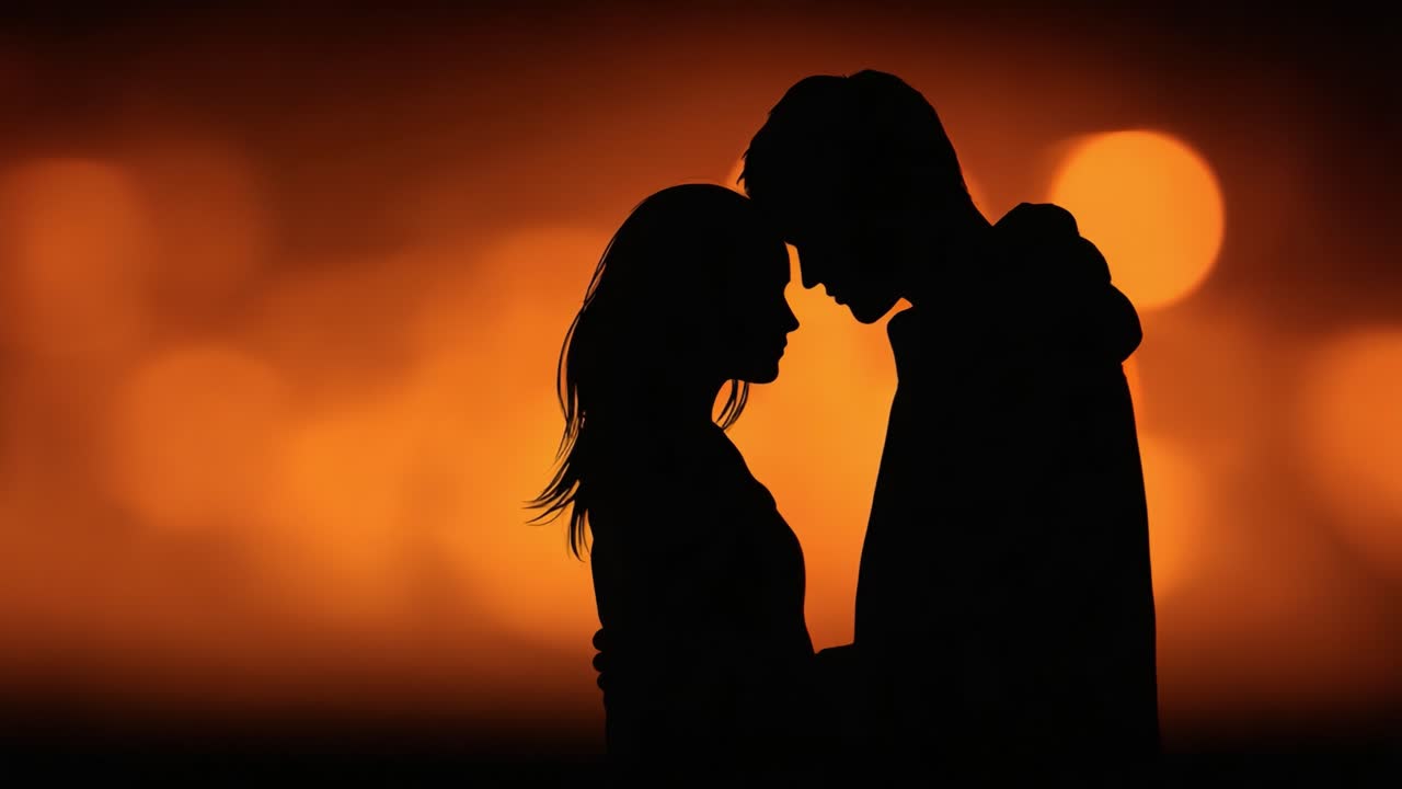 Caught in a Moment of Intimacy: A Silhouette of Two Souls Sharing an Emotional Connection Beneath a Gorgeous Orange-Blurred Background