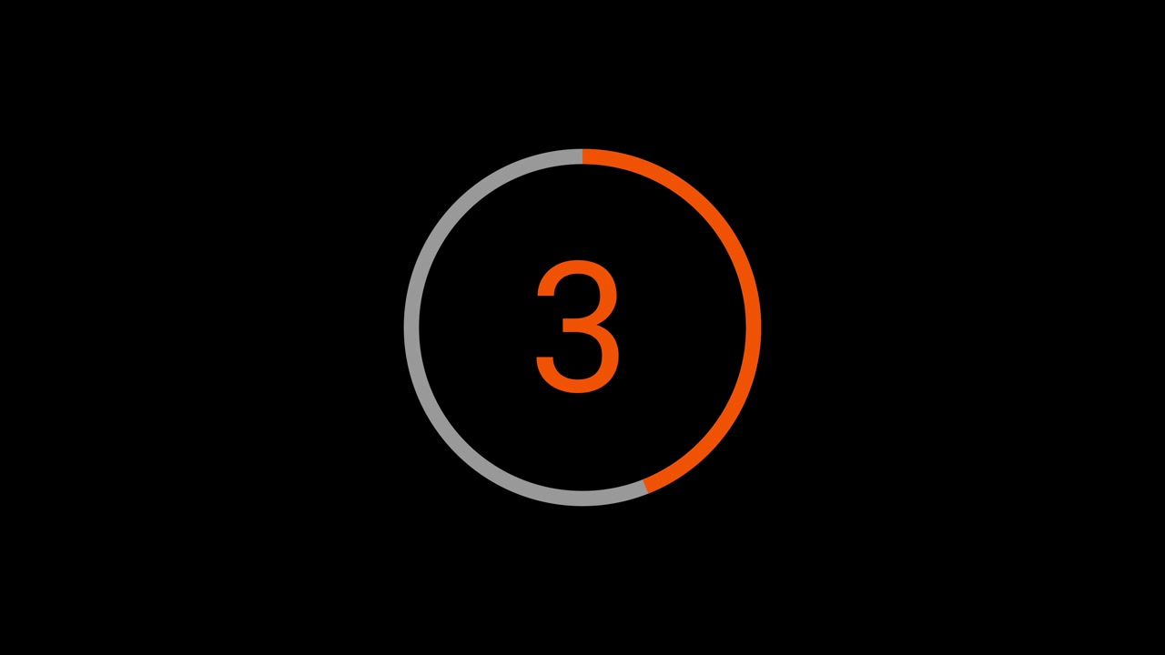 Timer digitale animato per il conto alla rovescia con numeri arancioni su sfondo nero