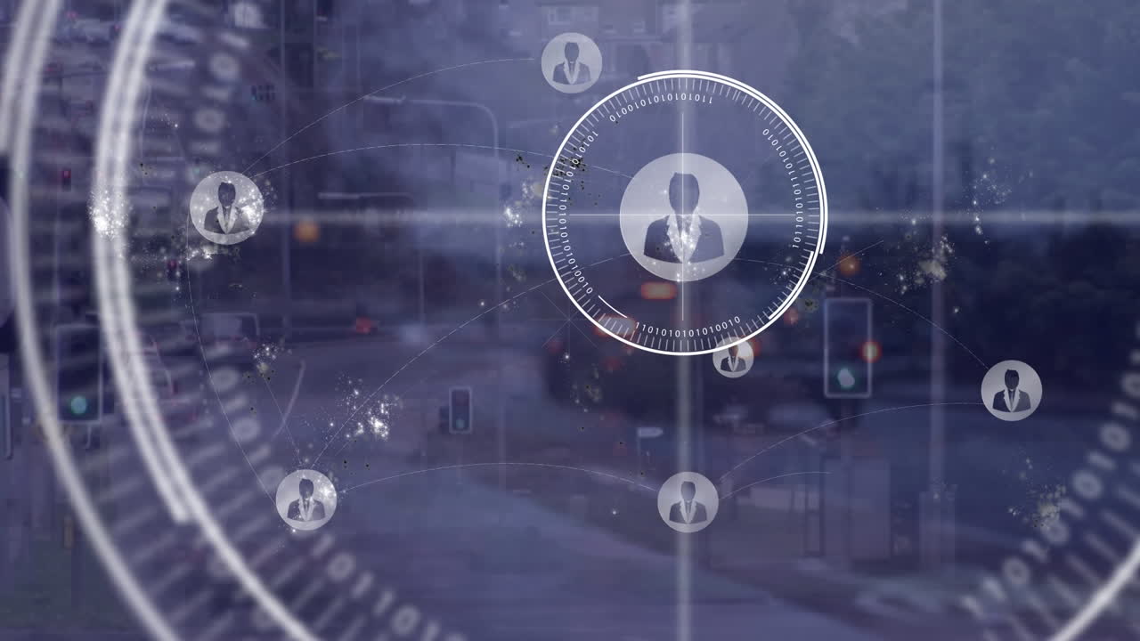 animación de iconos de usuario y conexiones sobre el tráfico por carretera